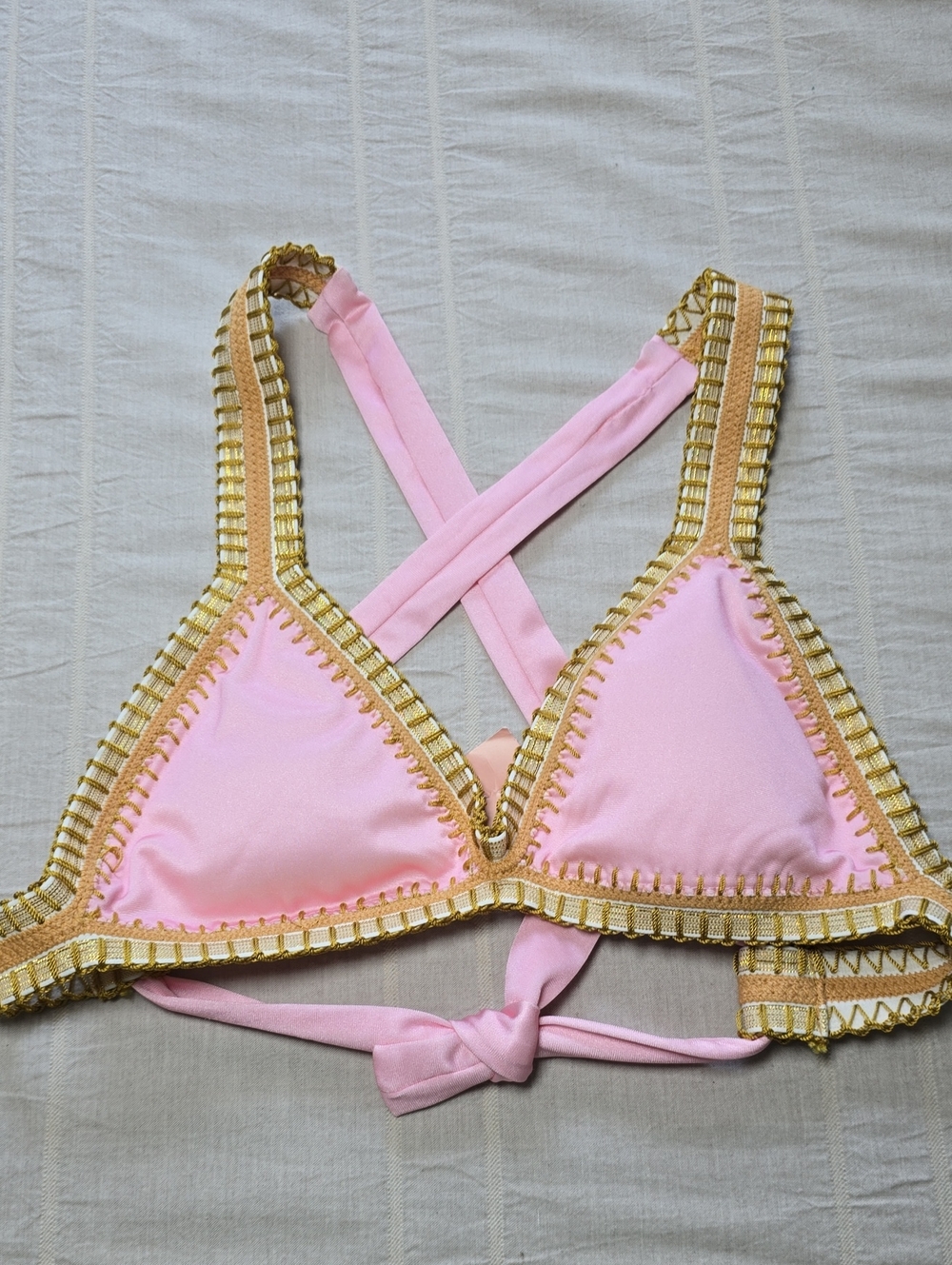PQ Swim Platinum Pink Sands Crochet Trim Triangle Top Size Small - Picture 2 of 12